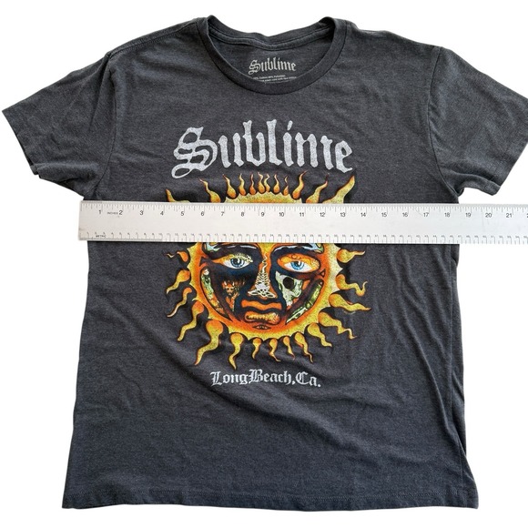 Sublime Sun Face Graphic T-Shirt Long Beach 90s Skater Tee Charcoal Gray Men's S - Picture 7 of 8
